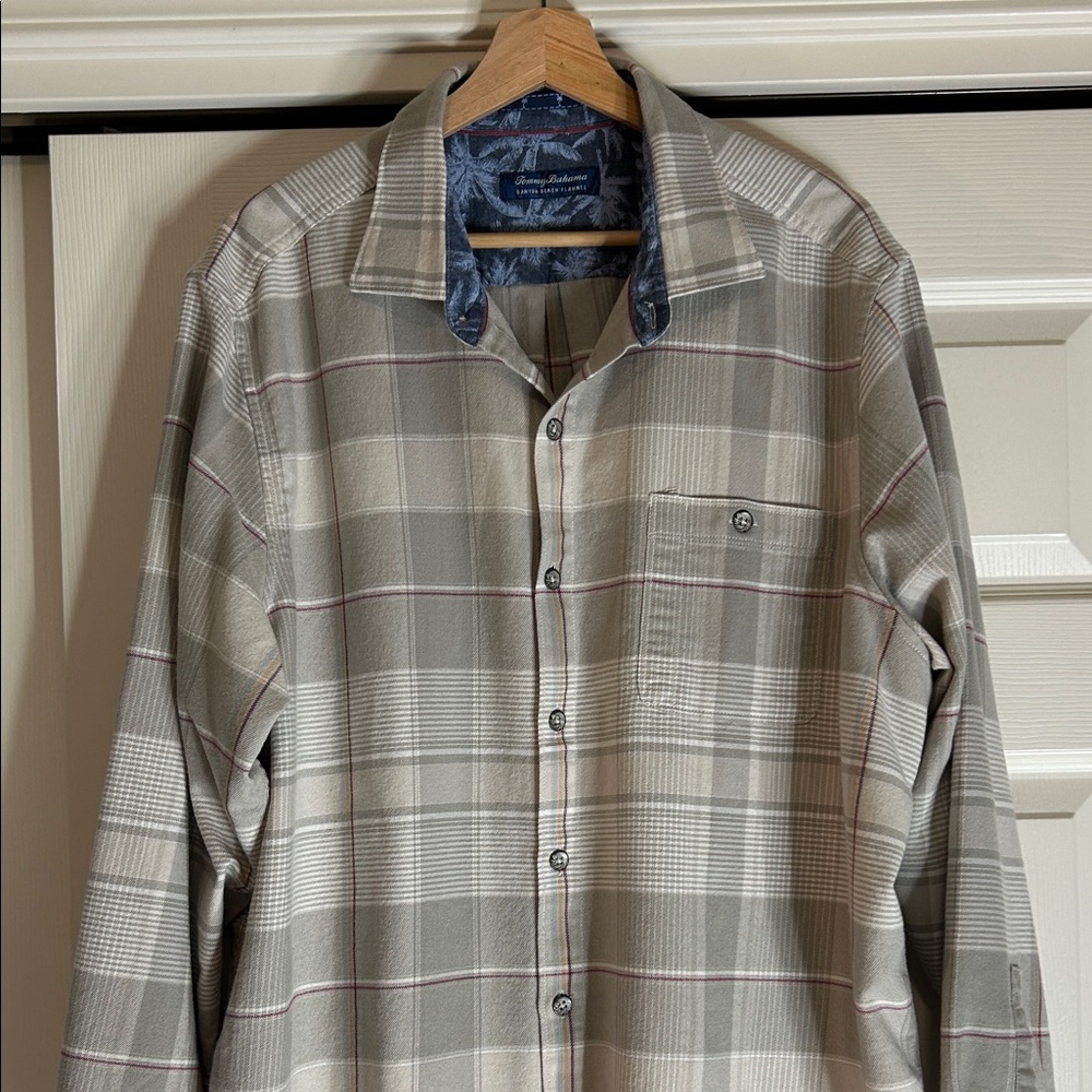 Tommy Bahama Canyon Beach Pebble Clay Plaid Flannel Shirt - Picture 1 of 11